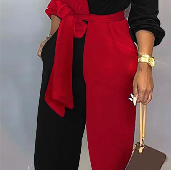 Colorblock Long Sleeve Knotted Jumpsuit - Picture 2 of 4